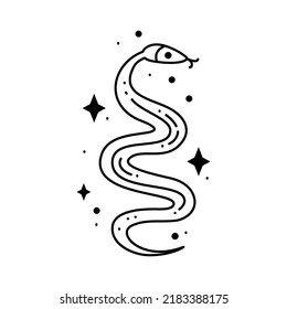 Magic boho snake symbol. Gypsy sacred element and sign in modern boho style. Golden minimal line art.