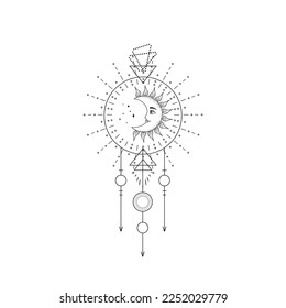 Magische Boho Vektorgrafik auf weißem Hintergrund. Geheimnisvolle Design-Elemente. Tattoo und Logovorlagen.
