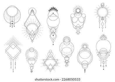 Magic Boho vector illustration on white background. Mystery design elements. Tattoo and logo templates.