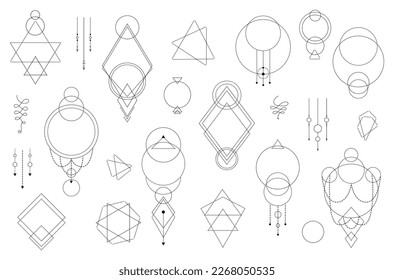 Ilustración vectorial Magic Boho sobre fondo blanco. Elementos de diseño misteriosos. Plantillas de tatuaje y logotipo.