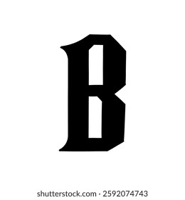 Magic Bold letter B of latin english language. Black font symbol in hand drawn doodle style. Vector illustration isolated on white background. For presentation, logo, branding, font, education.