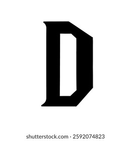 Magic Bold letter d of latin english language. Black font symbol in hand drawn doodle style. Vector illustration isolated on white background. For presentation, logo, branding, font, education.