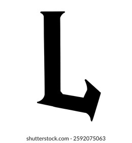 Magic Bold letter L of latin english language. Black font symbol in hand drawn doodle style. Vector illustration isolated on white background. For presentation, logo, branding, font, education.