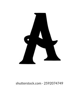 Magic Bold letter A of latin english language. Black font symbol in hand drawn doodle style. Vector illustration isolated on white background. For presentation, logo, branding, font, education.