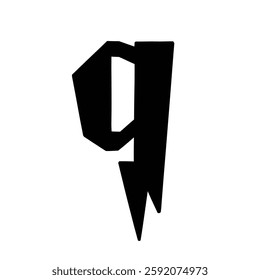 Magic Bold letter q of latin english language. Black font symbol in hand drawn doodle style. Vector illustration isolated on white background. For presentation, logo, branding, font, education.