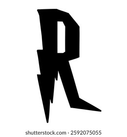 Magic Bold letter R of latin english language. Black font symbol in hand drawn doodle style. Vector illustration isolated on white background. For presentation, logo, branding, font, education.