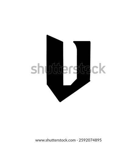 Magic Bold letter V of latin english language. Black font symbol in hand drawn doodle style. Vector illustration isolated on white background. For presentation, logo, branding, font, education.