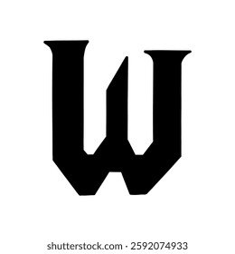 Magic Bold letter w of latin english language. Black font symbol in hand drawn doodle style. Vector illustration isolated on white background. For presentation, logo, branding, font, education.