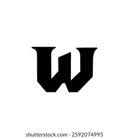 Magic Bold letter w of latin english language. Black font symbol in hand drawn doodle style. Vector illustration isolated on white background. For presentation, logo, branding, font, education.