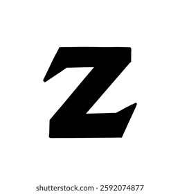 Magic Bold letter Z of latin english language. Black font symbol in hand drawn doodle style. Vector illustration isolated on white background. For presentation, logo, branding, font, education.