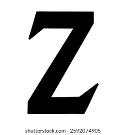 Magic Bold letter Z of latin english language. Black font symbol in hand drawn doodle style. Vector illustration isolated on white background. For presentation, logo, branding, font, education.