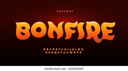 Zauberhaftes Feueralphabet, flammenflammenspuren, liebenswerte Grillschrift, Pizzeria, Logo für frittierte Lebensmittel, spielerisches Design. Vektortypografisches Design.