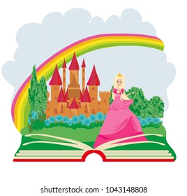 magic book - Beautiful young queen in front of her castle
