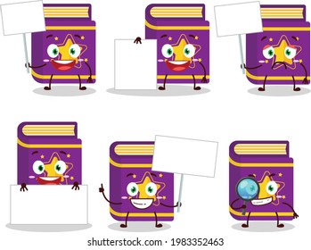 Magic book cartoon character bring information board