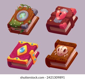 Magic book. Cartoon spell diary for wizards or magician game fairy tale characters exact vector witchcraft book