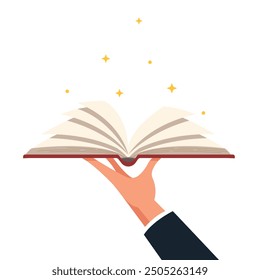 Magic book, Concept of reading and literature. Education and knowledge vector concept. Banner books concept.