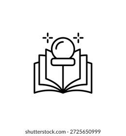 Libro mágico con el concepto de estudio y conocimiento de la bola de cristal