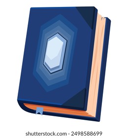 Magic book with crystal gem holding ancient knowledge on cover, isolated on white background