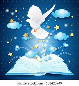 Magic book with dove, vector illustration 