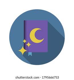 Magic book flat icon with long shadow. Colorful illustration of magic accessory. Vector.
