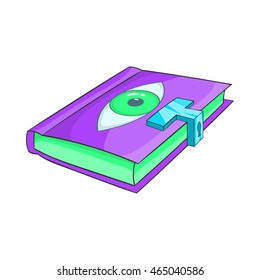 Magic book icon in cartoon style on a white background