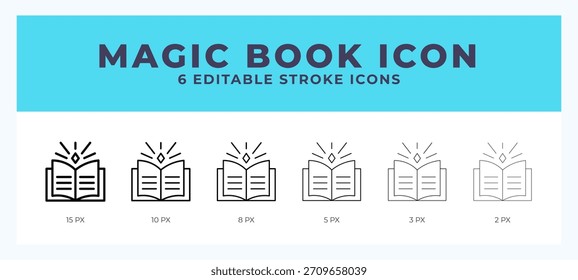 Icono de libro mágico con diferente trazo. Trazo editable. Ilustración vectorial.