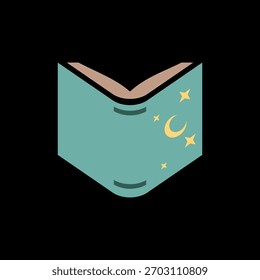 Magic book icon isolated on black background