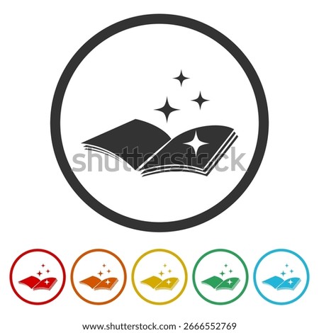 Magic Book icon. Set icons in color circle buttons