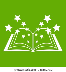 Magic book icon white isolated on green background. Vector illustration