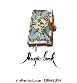magic  book little cartoon character, print illustration of children vector