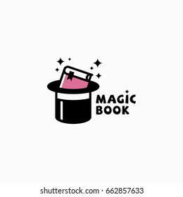 Magic book logo template design. Vector illustration.