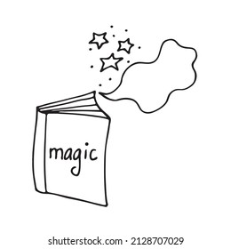 A magic book on astrology, a book of spells and witchcraft. Doodle style. Vector illustration isolated on a white background.