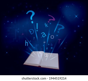 magic book on dark blue background - vector illustration