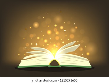Magic Book. Open Book With Magic Lights. Vector Illustration.