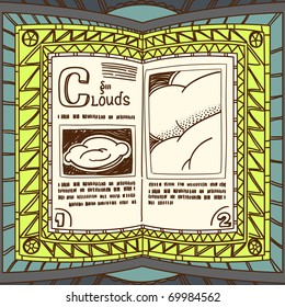 Magic book with the spell of clouds
