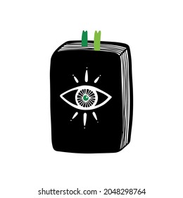 Magic book, spell book vector doodle style illustration for witchcraft and esoteric design.