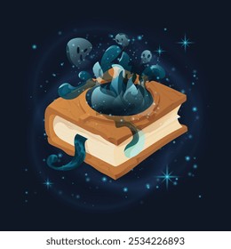 Magic book of spells. Isometric book of magic spells and witchcraft for computer game. Mystery or Fairy tale icon in cartoon style. isolated vector illustration. GUI element. fantasy manuscript