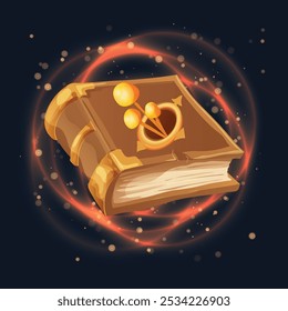 Magic book of spells. Isometric book of magic spells and witchcraft for computer game. Mystery or Fairy tale icon in cartoon style. isolated vector illustration. GUI element. fantasy manuscript