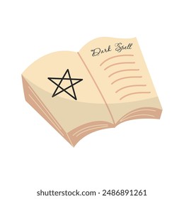 Magic book, book of spells and witchcraft vector illustration isolated on white background.