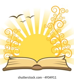 Magic book with sun, vector