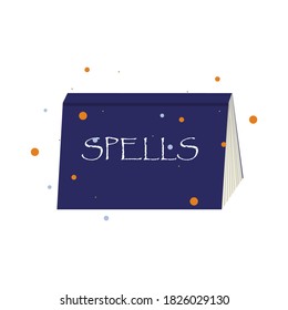 Magic book with text spells on it, stock vector illustration.