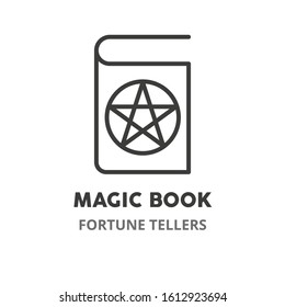 Magic book thin line icon. Concept of fortune telling. Vector illustration symbol element for web design. 