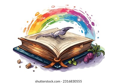 Magic Book Vector Cartoon White watecolor white background.