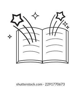 Icono vectorial del libro mágico, icono del vector contorno en fondo blanco