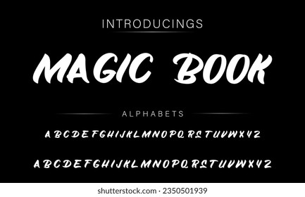 Magic Book Vintage Brush Script Modern Alphabet. Retro Typeface. Textured unique brush in alphabet style. Letters.Vector Alphabet. Exclusive Custom Letters.