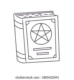 Magic book with witch spells. Mystical vector illustration for Halloween. Beautiful icon in the style of cartoon for the autumn holiday Halloween.