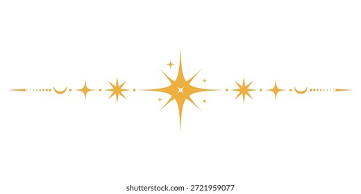 Magic border divider with stars and moon. Celestial mystic ornament. 