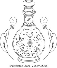 Magic bottle with crystal. Vector illustration.