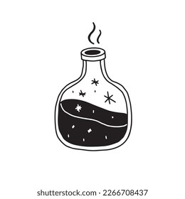 Magic bottle doodle illustration. Black outline. Vector