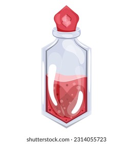 Botella mágica alargada con una poción al estilo de las caricaturas. aislado. Ilustración del material de Witchcraft.Vector. Elementos para juegos. Fondo blanco. poción. Cuentos de hadas.